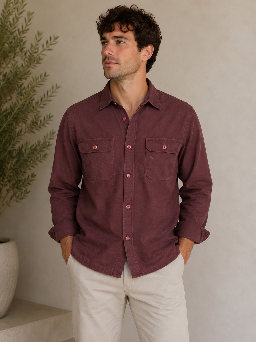 All Saints Burgundy Button Up Flannel Shacket Pockets Size XXL MSRP $248